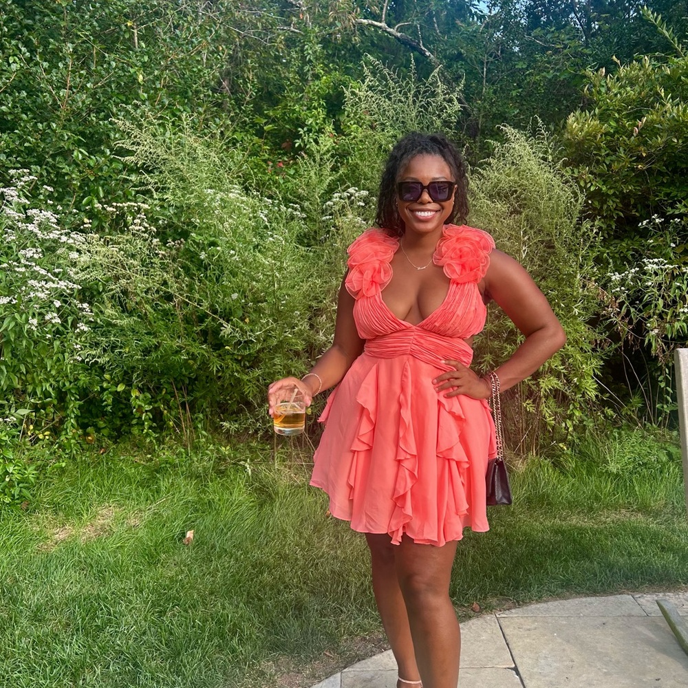 ASOS Coral Mini Dress with Ruffle Details